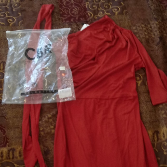 CBR Rose colored dress off shoulder 1 sleeve - Picture 9 of 16